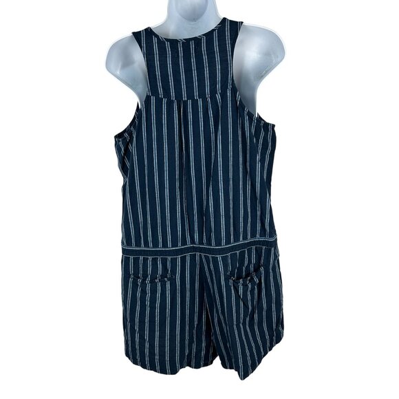 Sandy & Sid Striped Cotton Sleeveless Button-Up Romper With Tie Waist - Large - Picture 7 of 7